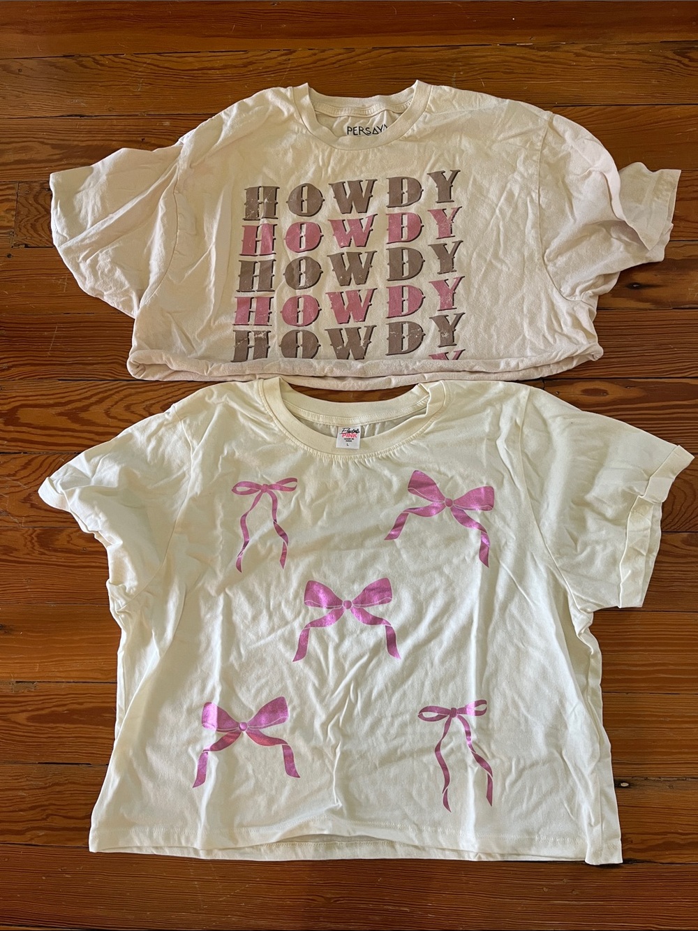 Pink Bow and Howdy Crop T Shirts Large